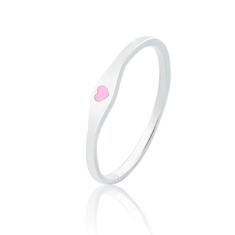 Anel de Prata Chapa Oval Coração Rosa - Sal do Mar, Prata, 13