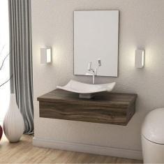 Bancada para Banheiro 80cm com cuba Folha F44 800w Metrópole Compace Carvalho Dark