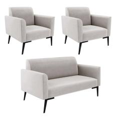 Sofá Namoradeira Com 2 Poltronas Pés Villach Marisa Veludo D03 - D\`rossi Cor Cinza