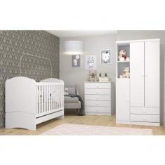 Quarto de Bebê com Guarda-Roupa 3 Portas Cômoda e Berço 3 em 1 Lápis d