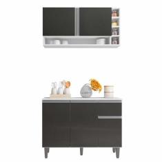 Balcão de Pia e Aéreo Cozinha Vanessa 105cm Branco Cinza 1925 Sem Tamp