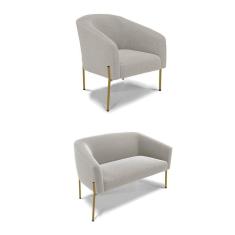 Sofá Namoradeira E Poltrona Pé Ferro Dourado Stella Bouclê Cinza D03 - D`rossi