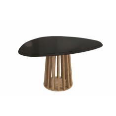 Mesa p/ Cozinha Lavanda c/ Tampo Madeirado c/ Vidro 135x105cm Nogueira/Preto Fosco - Kappesberg