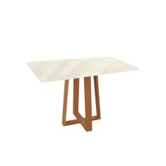 Mesa p/ Cozinha Elma Madeira Maciça c/ Tampo Madeirado c/ Vidro 80x120cm Carvalho/Off White/Vidro Off White - Kappesberg