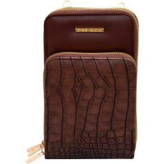 Bolsa Carteira Feminina Com Alça Textura Croco Cor:Marrom - Genérica