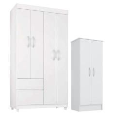 Guarda Roupa Infantil Lótus E Armário Multiuso Viena Branco Brilho - Demóbile