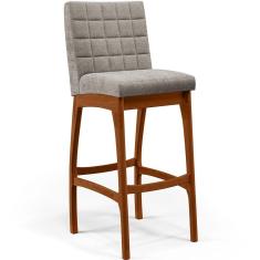 Banqueta Alta Mila B04 Assento Poliéster Base Fixa Encosto Estofado Altura 106 cm Bege para Cozinha