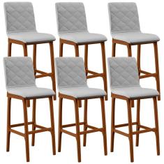 Kit 06 Banquetas Altas Zoe Linho Cinza