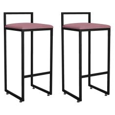 Kit 02 Banquetas Altas Hanna Preto Suede Rosê