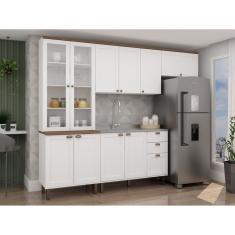 Cozinha Completa Com Cristaleira 100% Mdf Iluminata Branco-ébano