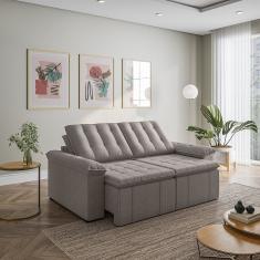 Sofá Cama 3 Lugares Retrátil Reclinável 2,00m Linho Com Molas Palmeira Cabecasa Madeiramadeira Marrom