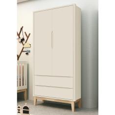 Guarda Roupa Infantil Classic 2 Portas Areia Fosco Com Pés Madeira Natural Reller Móveis Areia Fosco