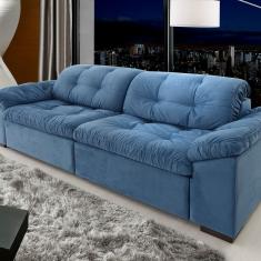 Sofá Retrátil E Reclinável 2 Lugares 260cm Pérola Veludo Azul