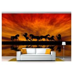 Papel De Parede Animais Cavalos Ao Por Do Sol  Anm191 - Você Decora