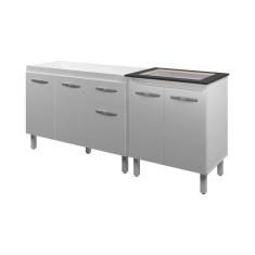 Armário Cozinha 120Cm Com Balcão Cooktop 4 Bocas Branco