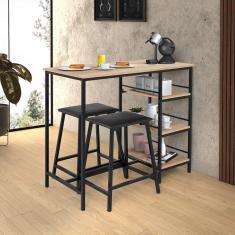 Conjunto Bancada Gourmet 2 Banquetas Stilo Ciplafe Preto/carvalho Montreal