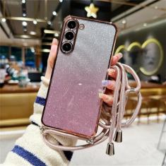 Capa crossbody com cordão glitter para Samsung Galaxy S10 S20 FE Note 20 Ultra 10 Plus Silicone macio TPU revestido capa traseira, rosa, para Samsung Note 10