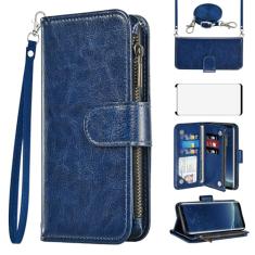 Asuwish Capa de celular para Samsung Galaxy S8 carteira com protetor de tela alça transversal flip zíper suporte para cartão de crédito de vidro temperado TPU slot suporte S 8 8S Edge SM-G950U