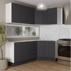 Cozinha Modulada 6 Peças sem Tampo com Rodapé 3 Aéreos e 3 Balcões Ipanema Cabecasa Madeiramadeira Grafite Trama