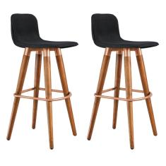 Kit 2 Banquetas Altas Luxo Linea Aço Cobre Linho Preto Base Carvalho