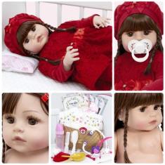 Boneca Estilo Reborn Menina Princesa Olho Castanho 24 Itens - Cegonha 