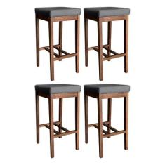 Kit 4 Banquetas Alta para Bancada de Cozinha Bali 74 Cm Madeira Suede 