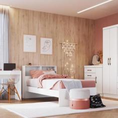 Cama Infantil Solteiro com 3 Nichos Nobre Móveis Castro Branco