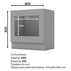 Balcão Forno de Embutir 80cm Americana com Tampo - Móveis Henn Cinza/Nature
