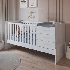 Berço Multifuncional 4 em 1 com 3 Gavetas Yan 100% Mdf Espresso Móveis Branco Brilho