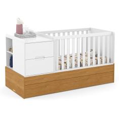 Berço Multifuncional Formare com Cama Auxiliar e Colchões D18 e D33 - Matic Móveis Branco Soft/Freijó