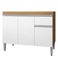 Balcão Pia Tatiane 118cm 3 Portas sem Tampo - AJL Móveis, Amêndoa/Bran