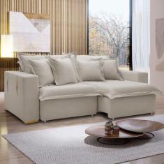 Sofá Cama 3 Lugares Arizona Retrátil 20735 Veludo Bege Claro  - Celfle