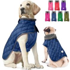 Fragralley Casaco para cães, casaco de inverno impermeável à prova de vento, casaco refletivo para clima frio para cães com orifício para arnês, colete de lã quente para cães pequenos, médios e