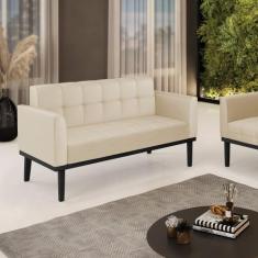 Sofá Namoradeira 2 Lugares Base de Madeira Preto Elisa material sintét