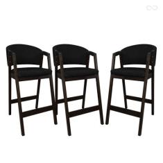 Kit 3 Banquetas Alta para Bancada de Cozinha Ravena Madeira Maciça Cap