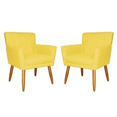 Kit 02 Poltronas Decorativas Cecilia Pés Palito Suede Amarelo - DS Estofados