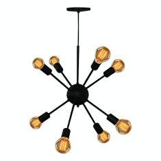 Lustre Pendente Moderno Sputnik Para 8 Lâmpadas Preto