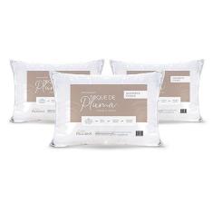 Travesseiro Toque de Pluma Pena Firme Percal 180 Fios 70x50cm Antiestresse, Lavável, Antiácaro, Antialérgico, Kit 3