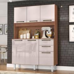 Armário De Cozinha Completa Compacta 6 Portas 2 Gavetas 1,20m Pop Nature/Off White Zanzini