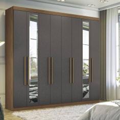 Guarda-roupa 8 Portas 4 Gavetas Master New com Espelho Jatobá/Grafite