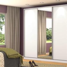 Guarda-Roupa Casal com Espelho 3 Portas de Correr Branco