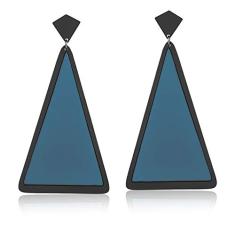 Brinco Vivid Pendente Triangulo Azul e Preto Folheado Ródio Negro