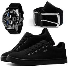 Tênis Casual Masculino SB Lona MonaDonna Solado Caixa Alta + Cinto e Relógio-Masculino