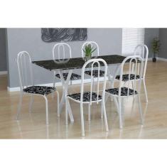 Conjunto de Mesa Miame com 6 Cadeiras Madri Branco e Preto Floral - Fa