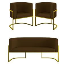 Kit Sofá 2 Lugares + 2 Poltronas Corino Gold Marrom