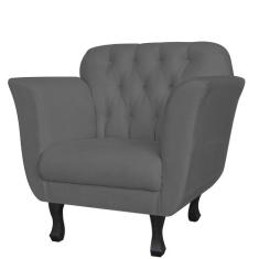 Poltrona Decorativa Helena Pés Luís XV Suede Cinza - DS Estofados - Es