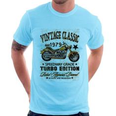 Camiseta Vintage Classic Moto - Foca na Moda, Azul bebê, GGG