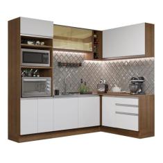 Cozinha Completa de Canto Madesa Glamy 399002 com Armário e Balcão (sem Tampo e Pia) - Rustic/branco