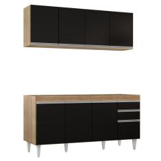 Armário Aéreo Nevada E Balcão Para Pia 160cm Arkansas Castanho/preto - Lumil Móveis