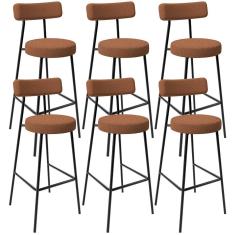 Kit 06 Banquetas Alta Bar Cozinha Sala De Jantar Em Aço Milão L02 Bouclê Terracota - Lyam Decor